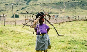 woman with firewood in Hogsback South Africa